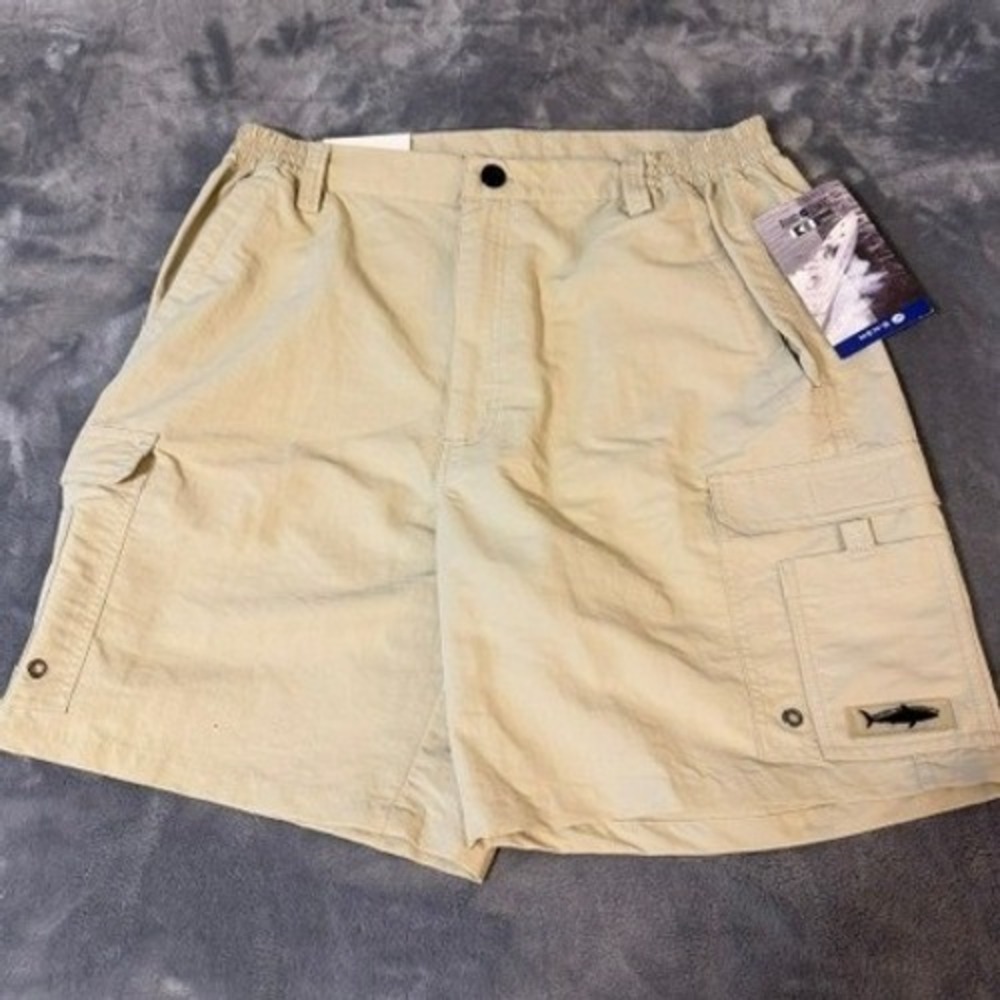 Ascend Mens Tan Nylon Fishing Cargo Shorts Size 38 Elastic Waist Quick‎ Dry New
